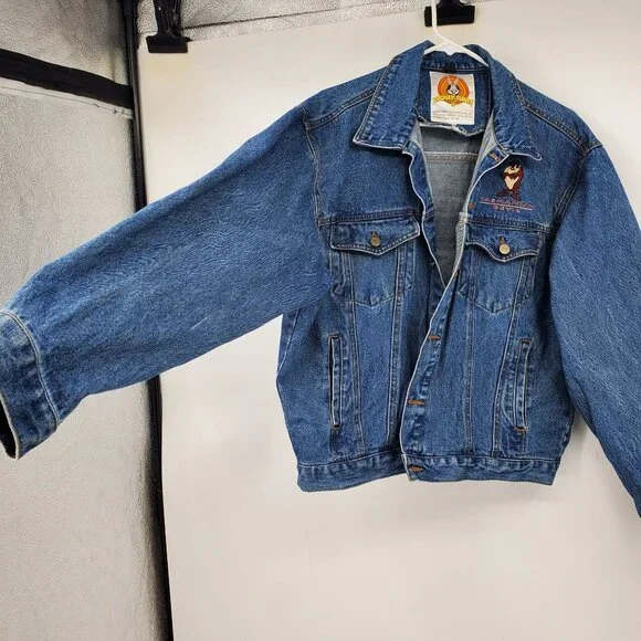 Vintage Looney Tunes Tasmanian Devil Mean and Rough Patch Jean Jacket Large - Picture 9 of 16